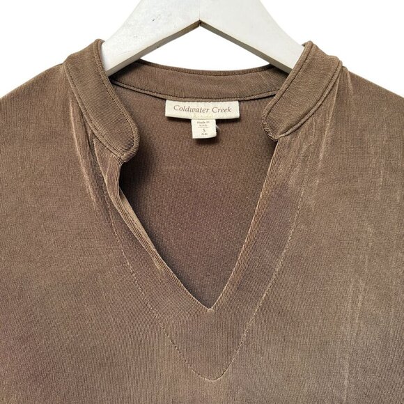 COLDWATER CREEK Women's Top Small Stretch Slinky Knit Long Sleeve Tan Tunic NWT - Picture 3 of 12